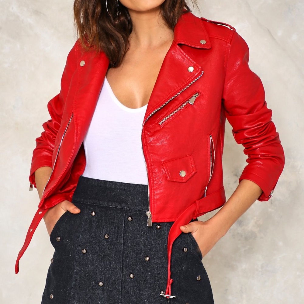 Nasty Gal Red Faux Leather Jacket